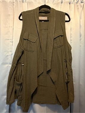 torrid Olive Utility Draped Vest with Flap Pockets